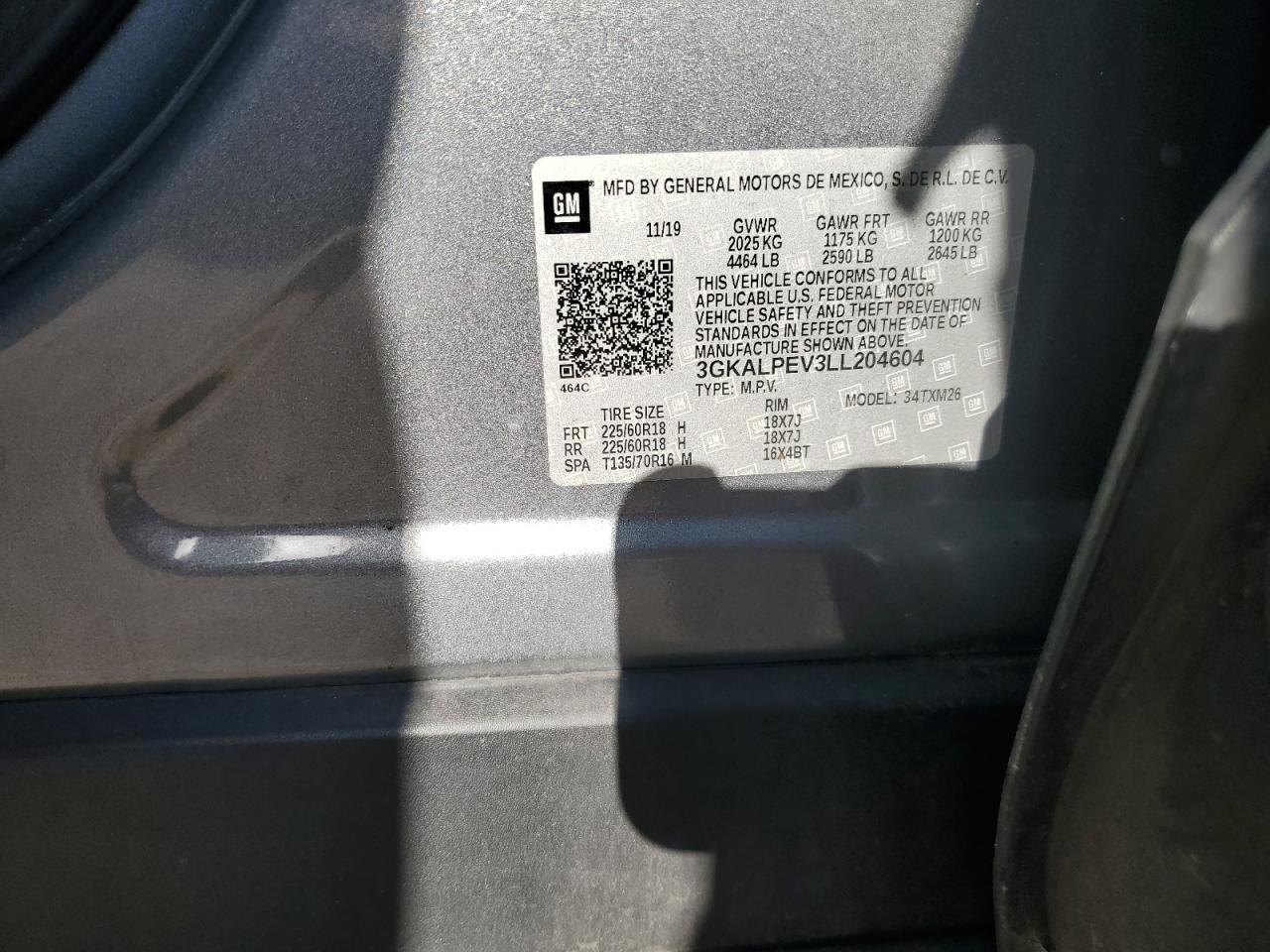 2020 GMC Terrain VIN 3GKALPEV3LL204604 Copart auction photo, rollover damage thumbnail 15