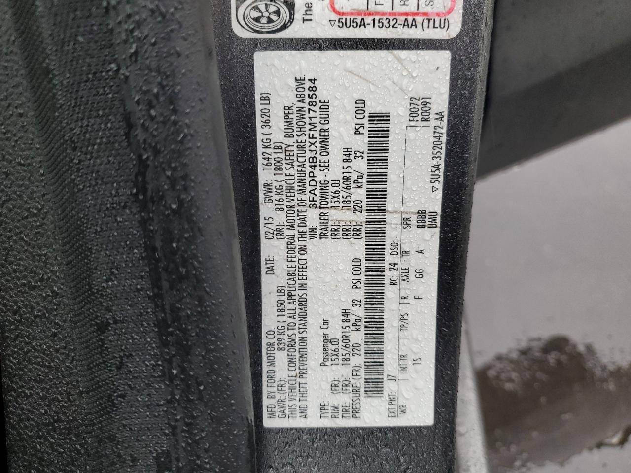 2015 Ford Fiesta VIN 3FADP4BJXFM178584 Copart auction photo, rear end / front end damage thumbnail 12