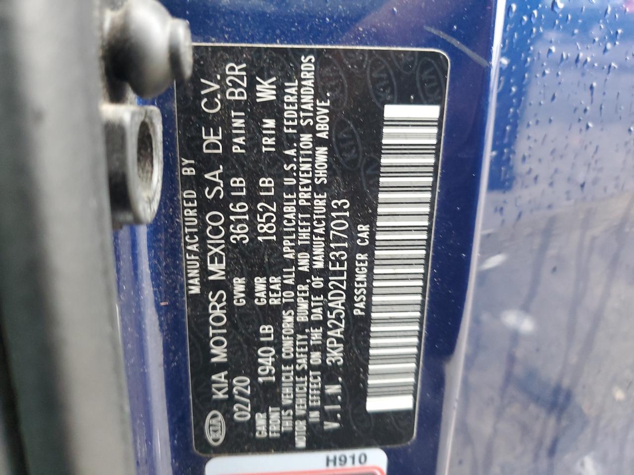 2020 KIA Rio VIN 3KPA25AD2LE317013 Copart auction photo, side / rear end damage thumbnail 12