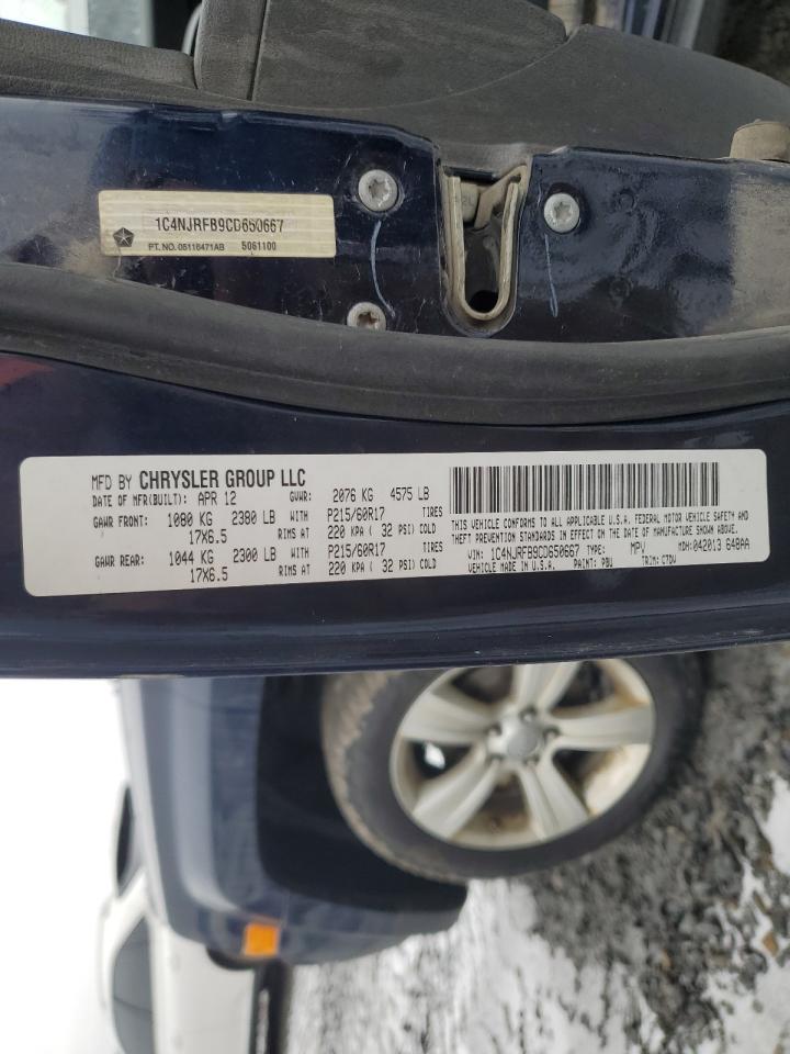 2012 Jeep Liberty (Patriot) VIN 1C4NJRFB9CD650667 Copart auction photo, front end / minor dent/scratches damage thumbnail 14