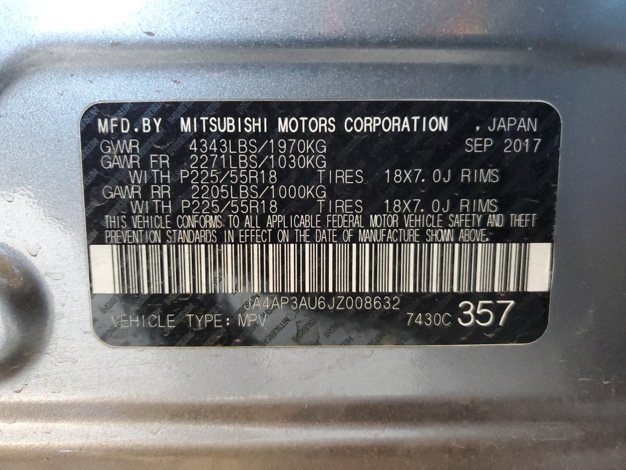 2018 Mitsubishi Outlander VIN JA4AP3AU6JZ008632 Copart auction photo, normal wear damage thumbnail 12