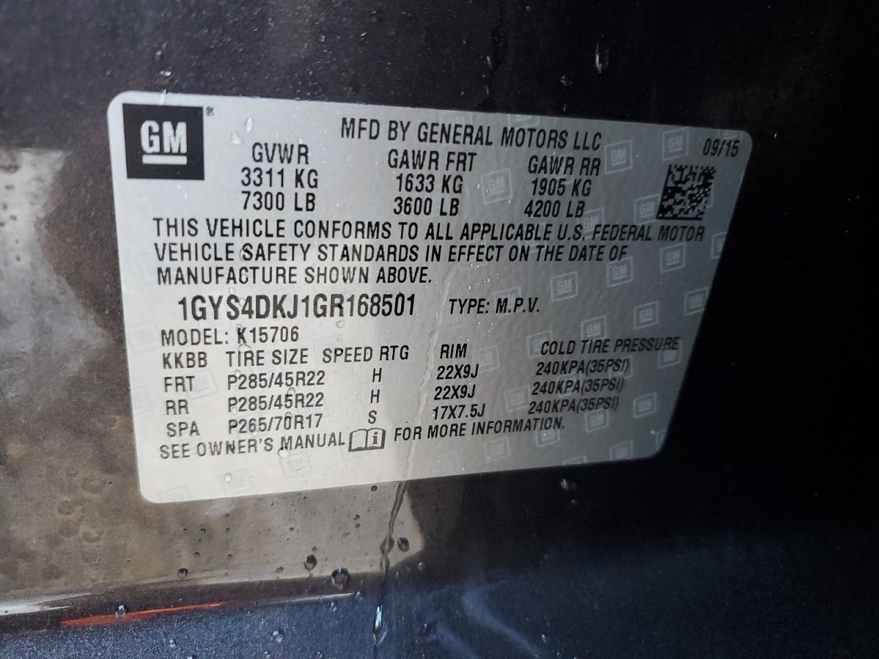2016 Cadillac Escalade VIN 1GYS4DKJ1GR168501 Copart auction photo, front end damage thumbnail 14