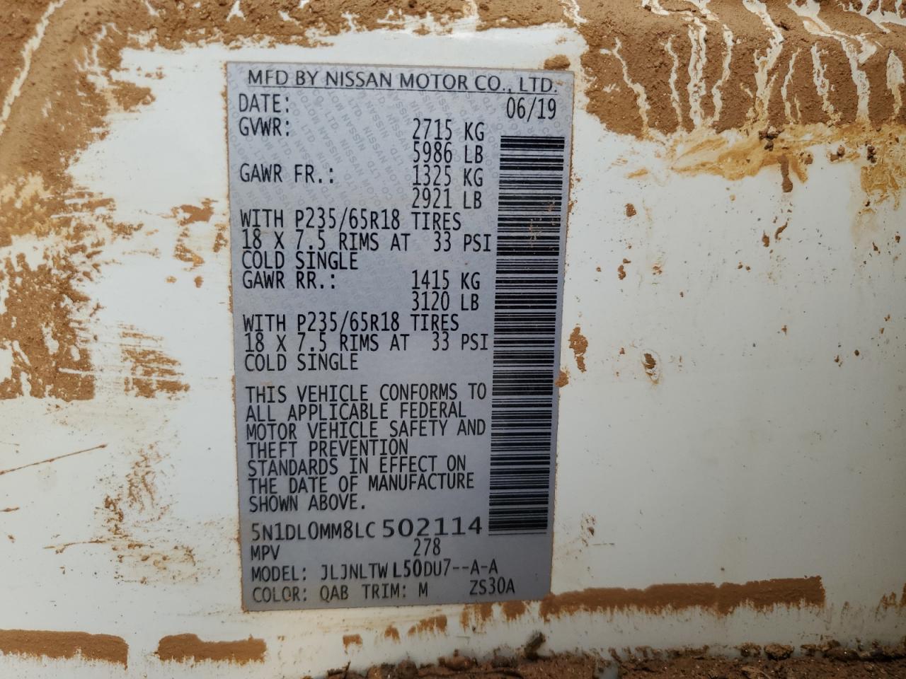 2020 Infiniti QX60 VIN 5N1DL0MM8LC502114 Copart auction photo, water/flood / minor dent/scratches damage thumbnail 13