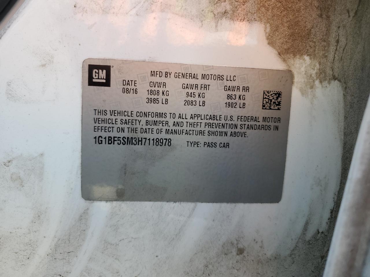 2017 Chevrolet Cruze VIN 1G1BF5SM3H7118978 Copart auction photo, rear end damage thumbnail 12