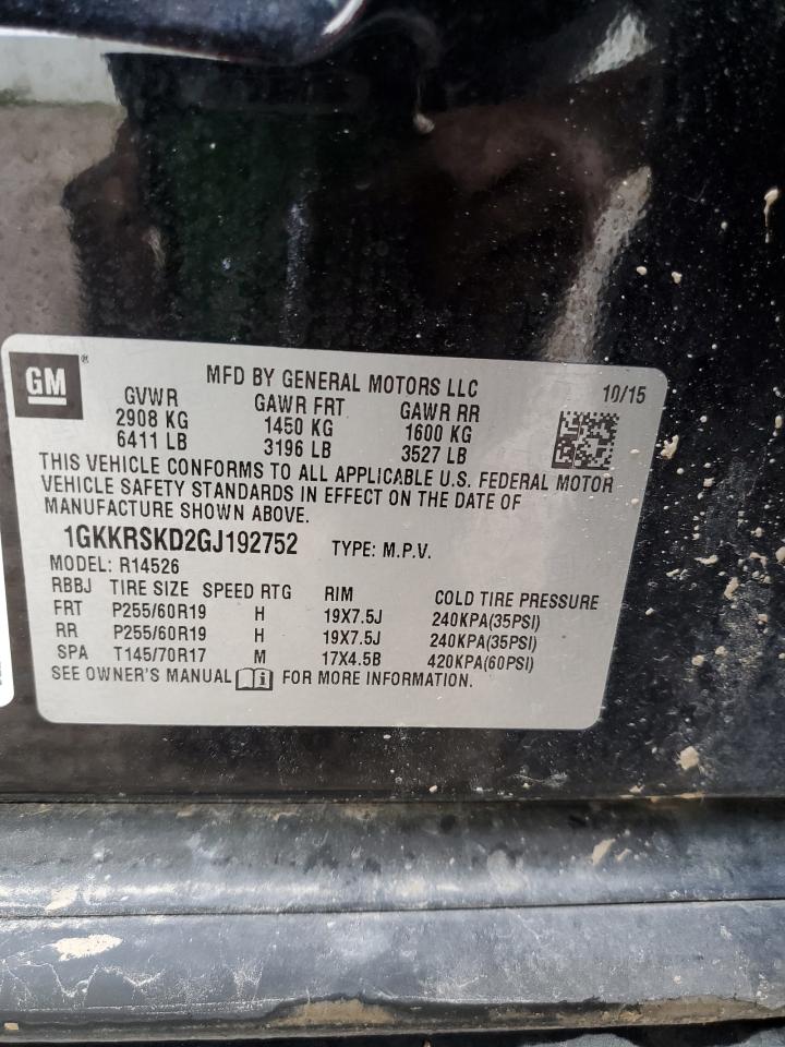 2016 GMC Acadia VIN 1GKKRSKD2GJ192752 Copart auction photo, front end damage thumbnail 14
