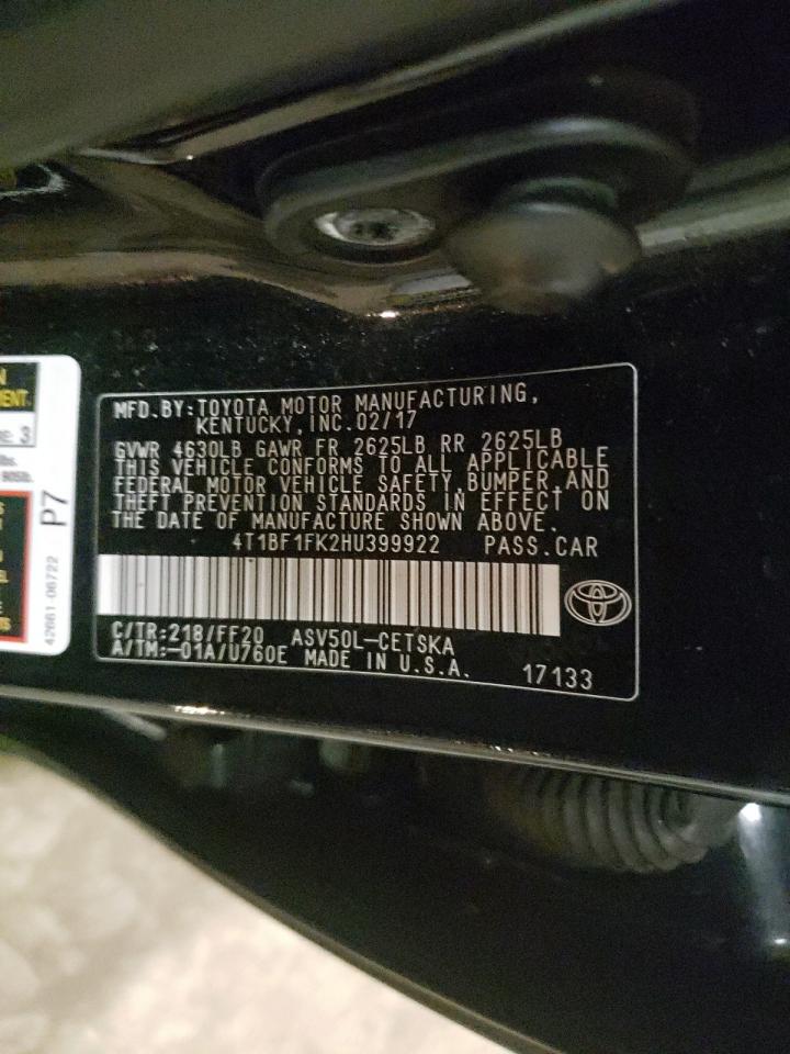 2017 Toyota Camry VIN 4T1BF1FK2HU399922 Copart auction photo, front end / minor dent/scratches damage thumbnail 12