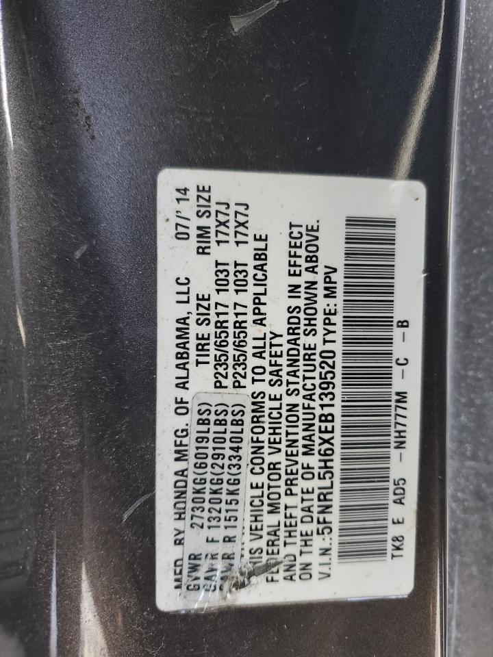 2014 Honda Odyssey VIN 5FNRL5H6XEB139520 Copart auction photo, front end damage thumbnail 13