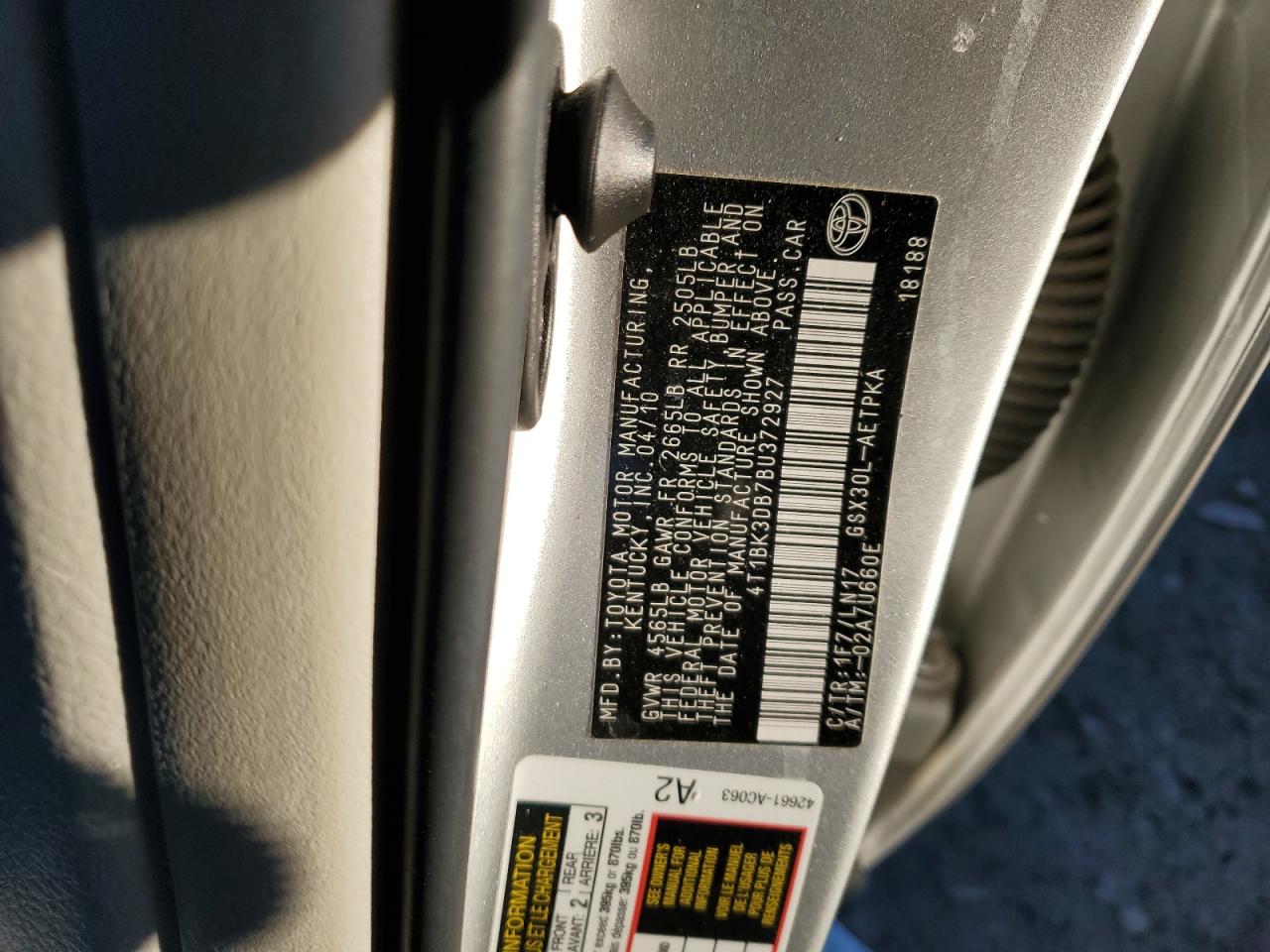 2011 Toyota Avalon VIN 4T1BK3DB7BU372927 Copart auction photo, rear end / minor dent/scratches damage thumbnail 12