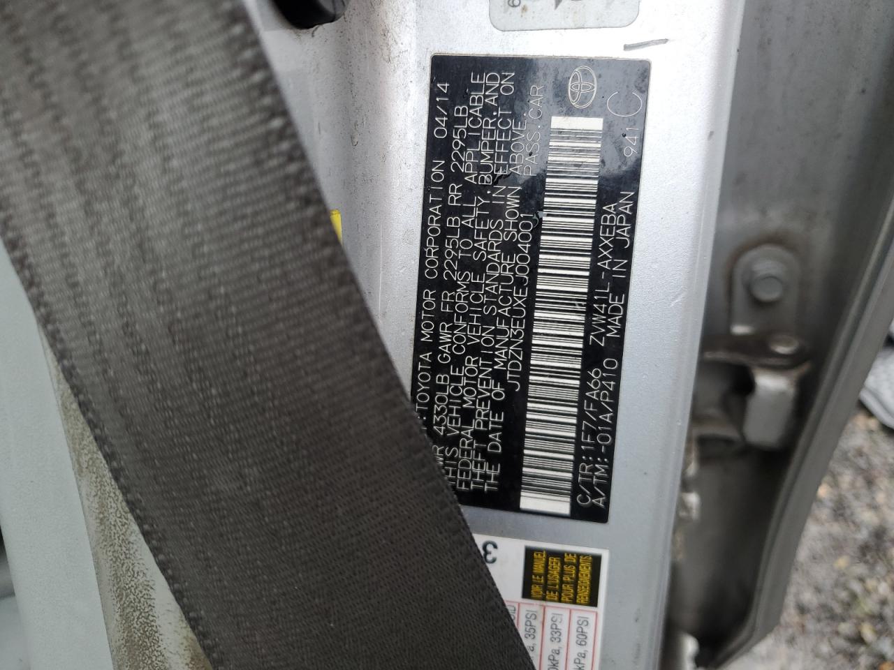 2014 Toyota Prius VIN JTDZN3EUXEJ004001 Copart auction photo, front end / rear end damage thumbnail 14