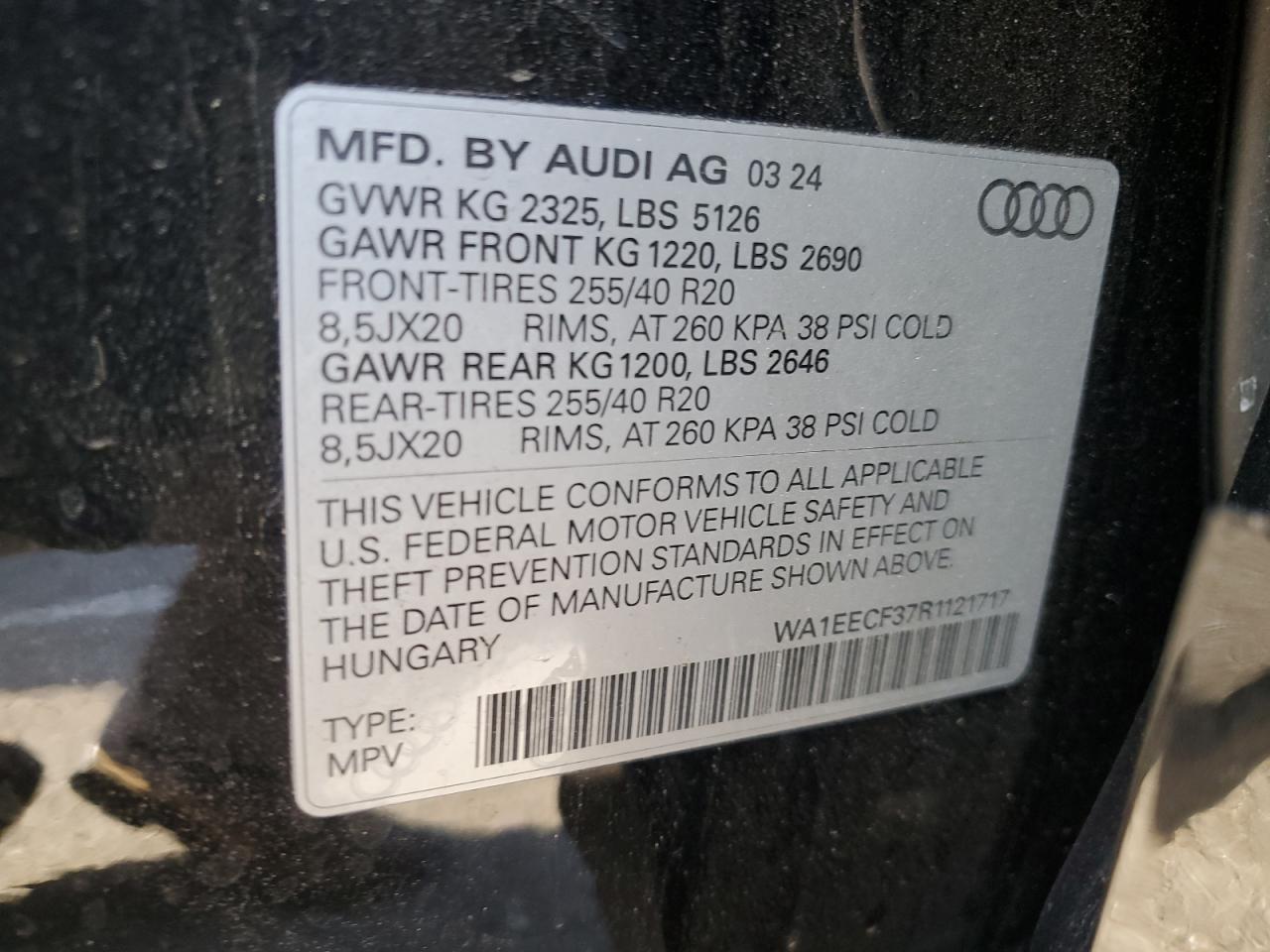 2024 Audi Q3 VIN WA1EECF37R1121717 Copart auction photo, rear end / undercarriage damage thumbnail 12