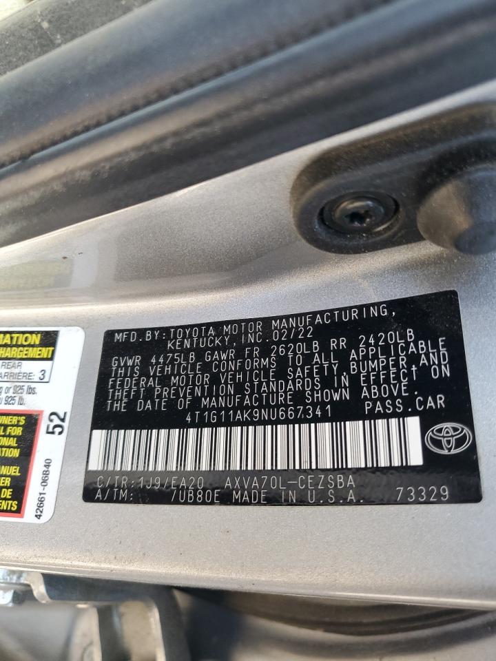 2022 Toyota Camry VIN 4T1G11AK9NU667341 Copart auction photo, all over damage thumbnail 13