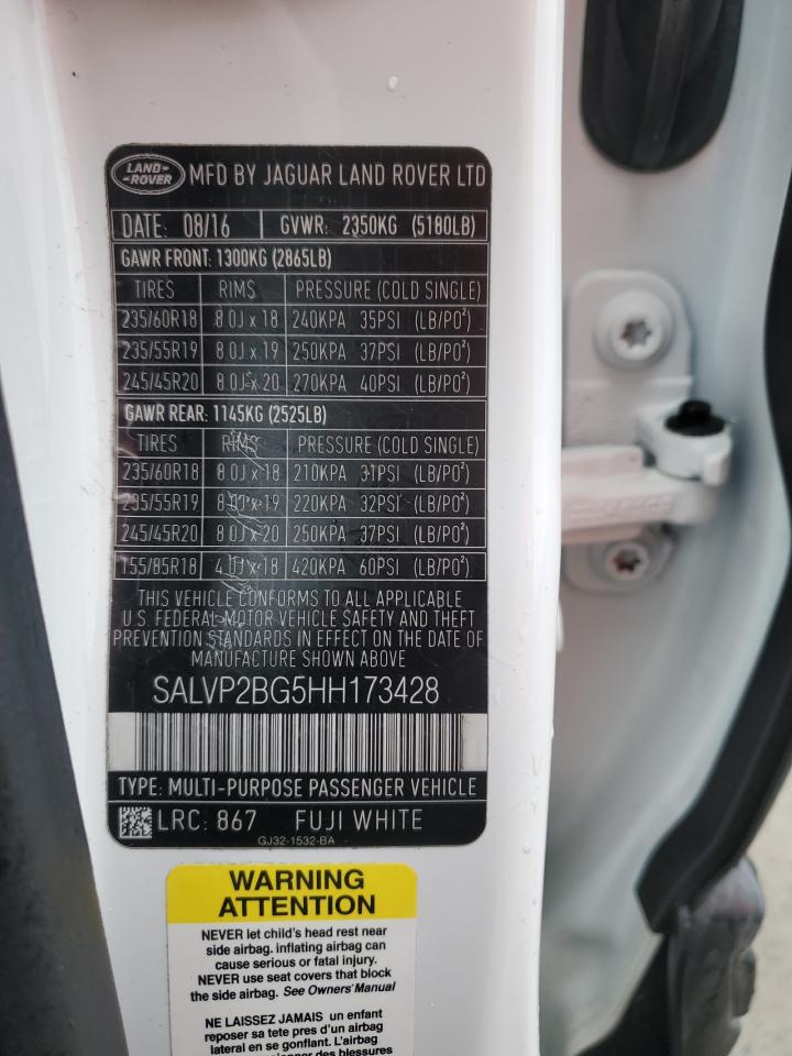 2017 Land Rover Range Rover VIN SALVP2BG5HH173428 Copart auction photo, side damage thumbnail 13