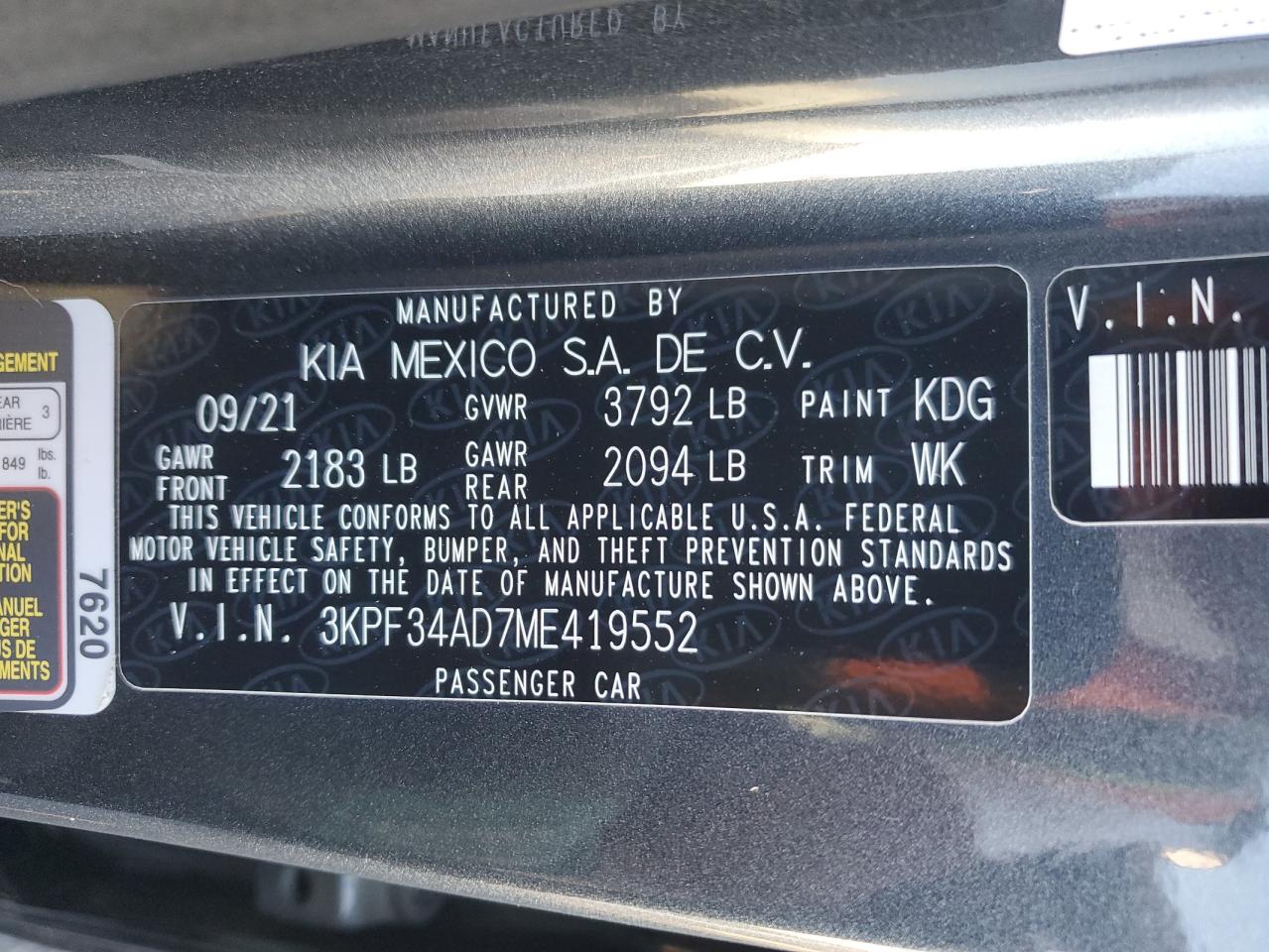2021 KIA Forte VIN 3KPF34AD7ME419552 Copart auction photo, front end / rear end damage thumbnail 13