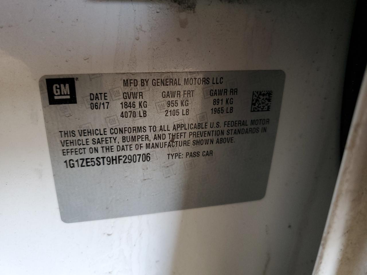 2017 Chevrolet Malibu VIN 1G1ZE5ST9HF290706 Copart auction photo, all over / mechanical damage thumbnail 12