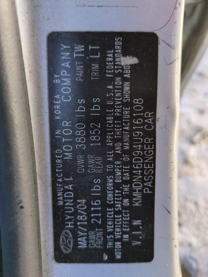 2004 Hyundai Elantra VIN KMHDN46D94U916108 Copart auction photo, rear end damage thumbnail 12