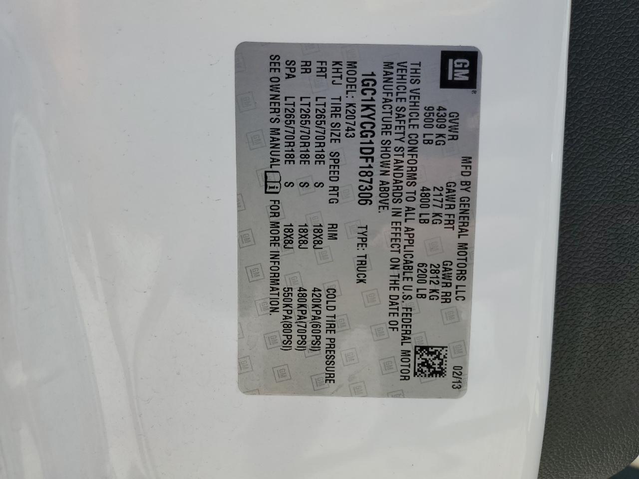2013 Chevrolet Silverado VIN 1GC1KYCG1DF187306 Copart auction photo, rear end / front end damage thumbnail 14