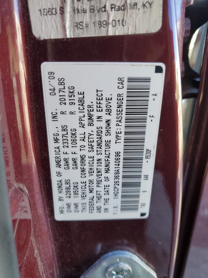2009 Honda Accord VIN 1HGCP26369A140696 Copart auction photo, rear end damage thumbnail 12