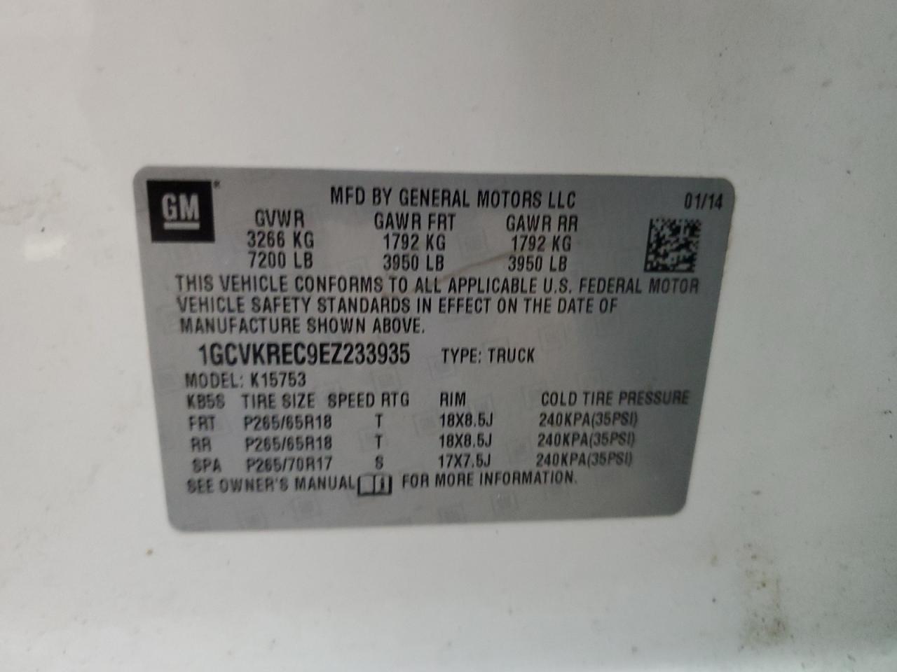 2014 Chevrolet Silverado VIN 1GCVKREC9EZ233935 Copart auction photo, side damage thumbnail 12