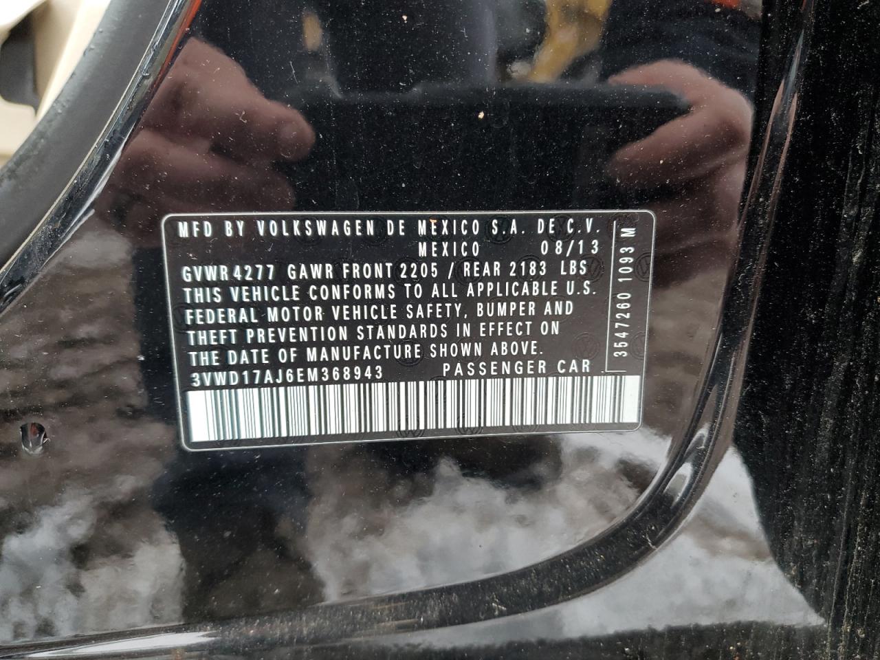 2014 Volkswagen Jetta VIN 3VWD17AJ6EM368943 Copart auction photo, minor dent/scratches damage thumbnail 12