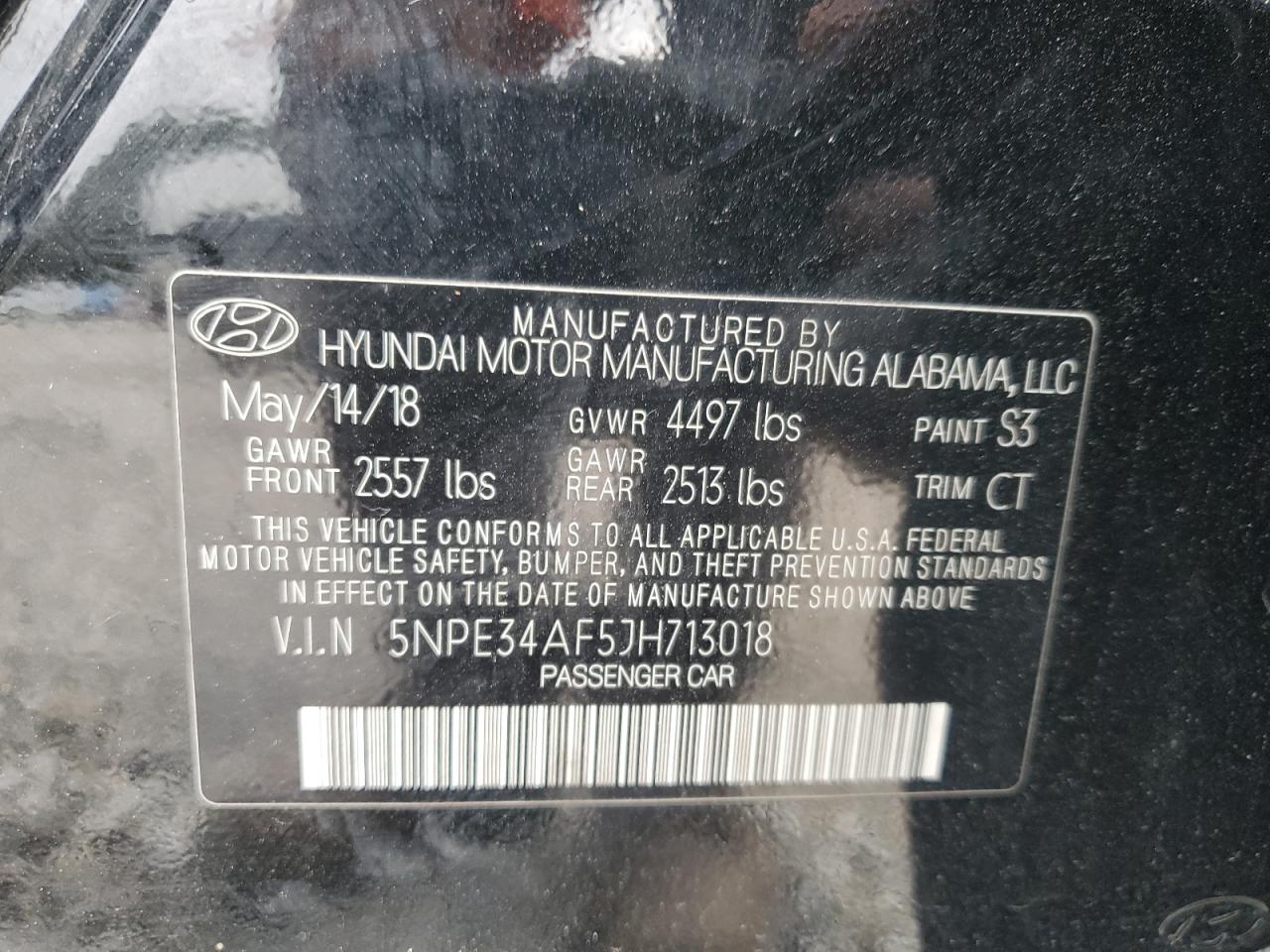 2018 Hyundai Sonata VIN 5NPE34AF5JH713018 Copart auction photo, rear end damage thumbnail 14