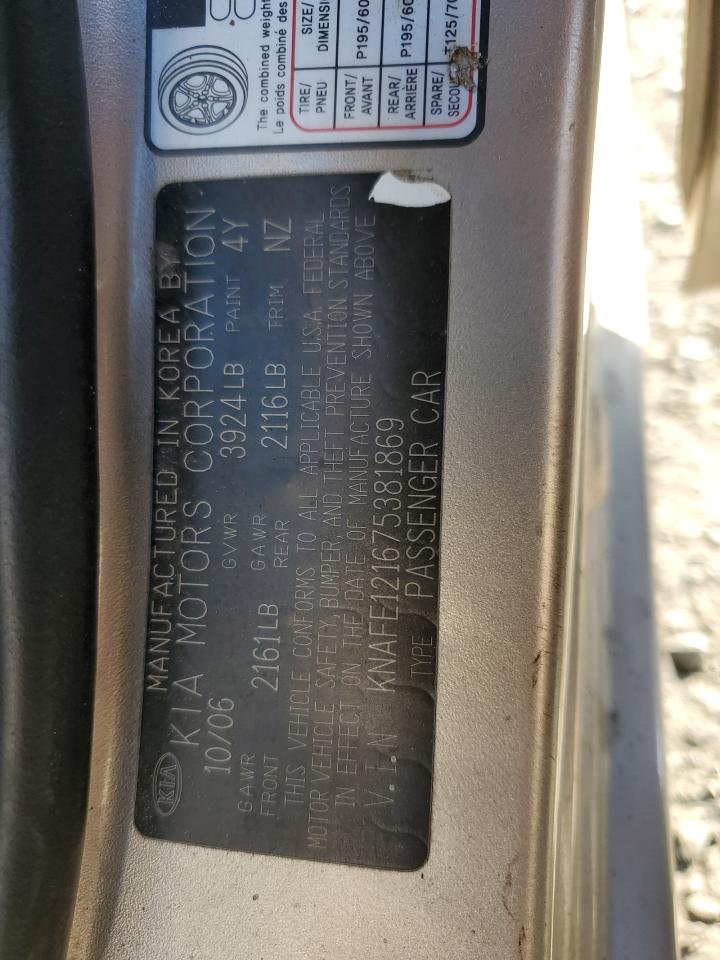 2007 KIA Spectra VIN KNAFE121675381869 Copart auction photo, front end damage thumbnail 14