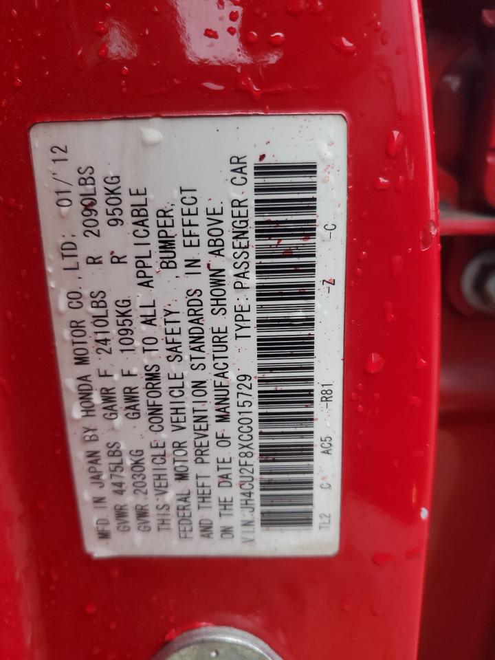 2012 Acura TSX VIN JH4CU2F8XCC015729 Copart auction photo, front end / minor dent/scratches damage thumbnail 12
