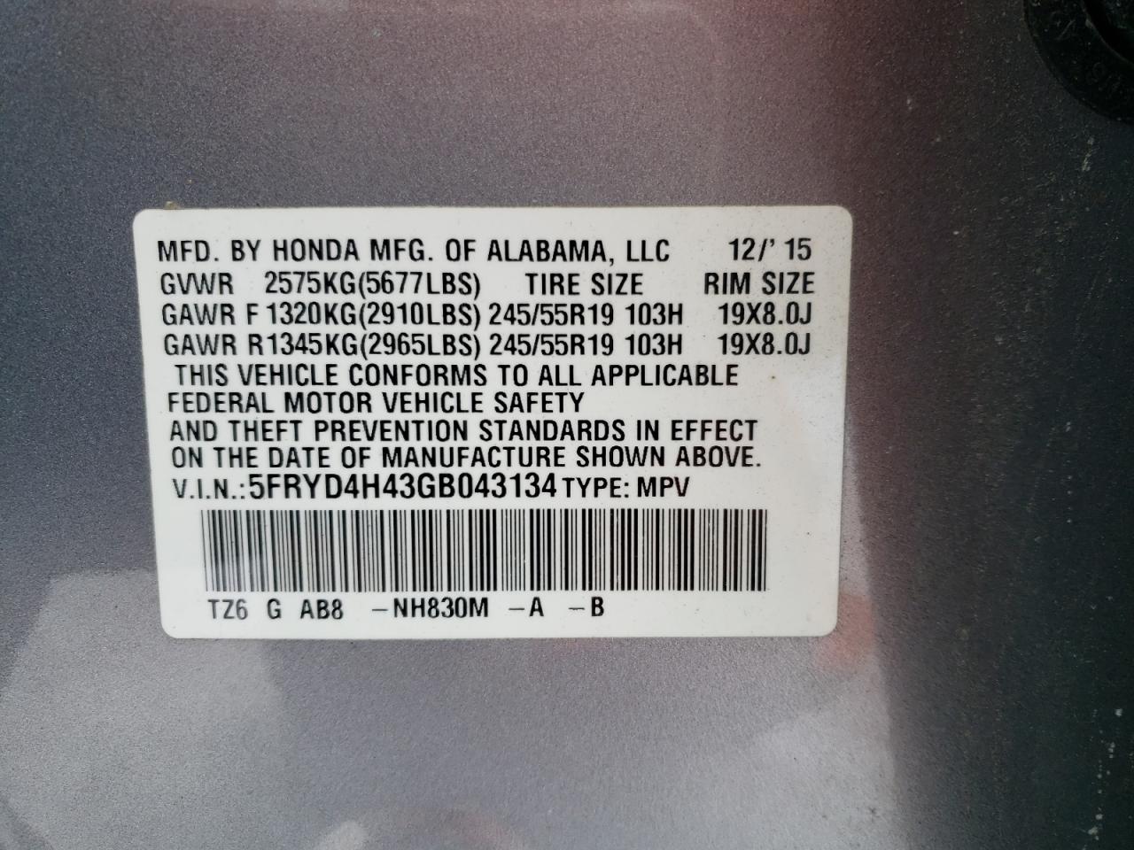 2016 Acura MDX VIN 5FRYD4H43GB043134 Copart auction photo, front end / side damage thumbnail 12