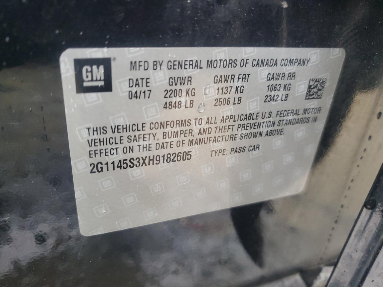 2017 Chevrolet Impala VIN 2G1145S3XH9182605 Copart auction photo, front end damage thumbnail 12