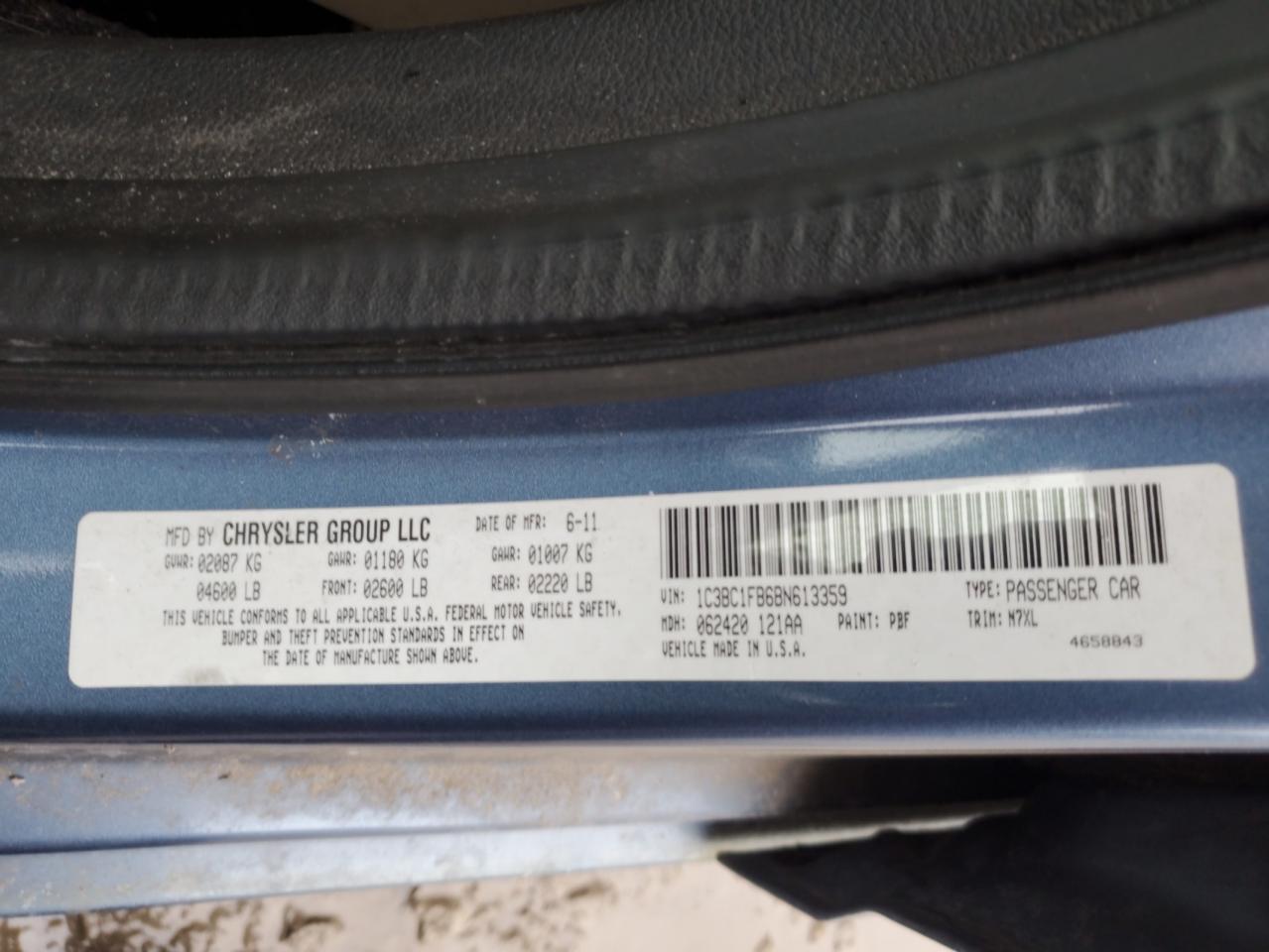 2011 Chrysler 200 VIN 1C3BC1FB6BN613359 Copart auction photo, front end damage thumbnail 12