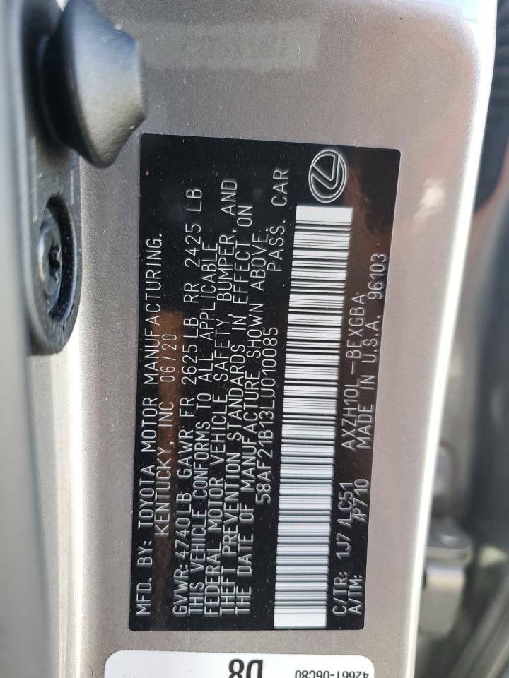 2020 Lexus ES VIN 58AF21B13LU010085 Copart auction photo, front end damage thumbnail 13