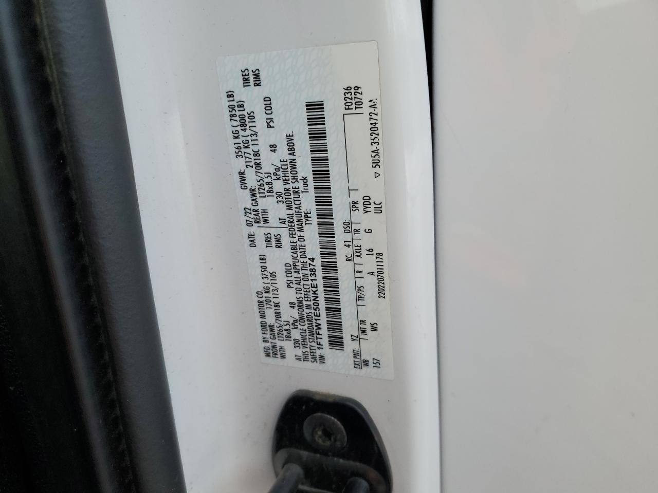 2022 Ford F-150 VIN 1FTFW1E50NKE13874 Copart auction photo, all over damage thumbnail 12