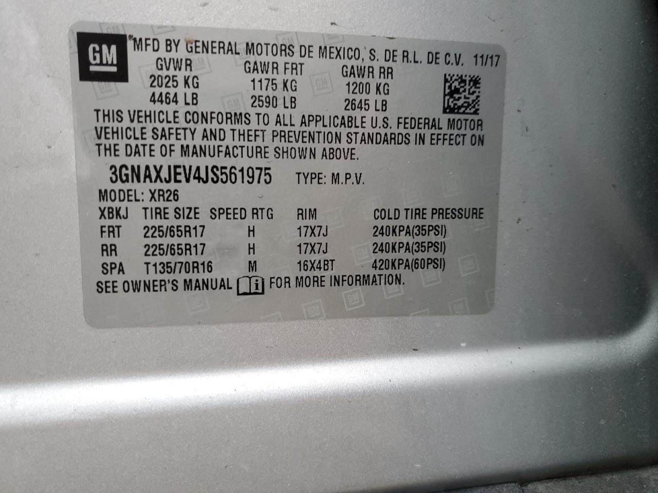 2018 Chevrolet Equinox VIN 3GNAXJEV4JS561975 Copart auction photo, front end / side damage thumbnail 13