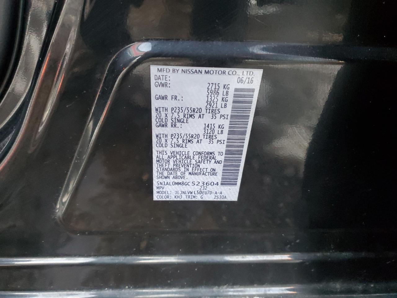 2016 Infiniti QX60 VIN 5N1AL0MM8GC523604 Copart auction photo, vandalism damage thumbnail 13