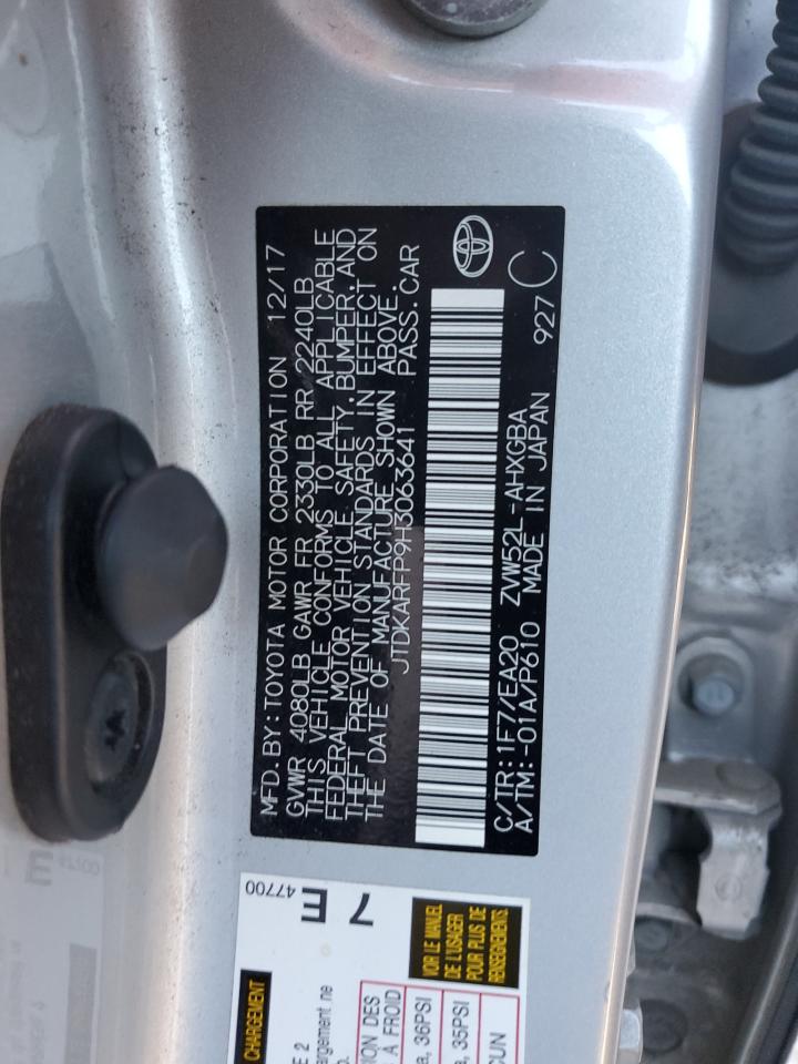 2017 Toyota Prius VIN JTDKARFP9H3063641 Copart auction photo, rear end damage thumbnail 13