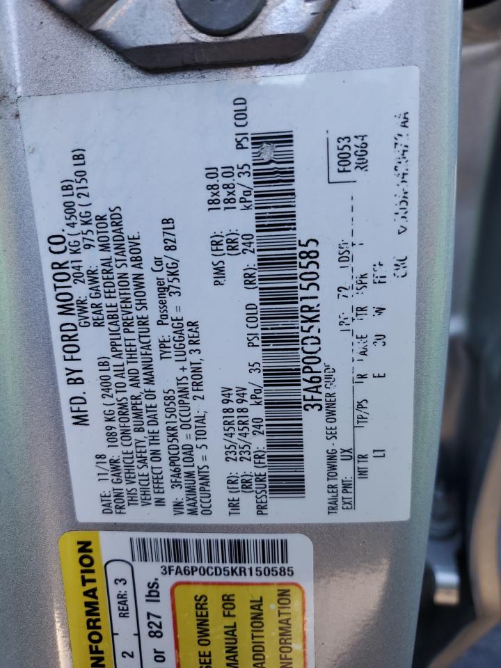 2019 Ford Fusion VIN 3FA6P0CD5KR150585 Copart auction photo, all over damage thumbnail 12