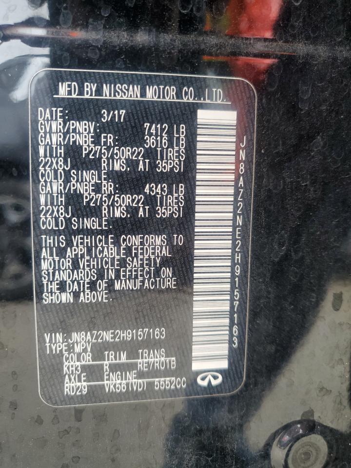 2017 Infiniti QX80 VIN JN8AZ2NE2H9157163 Copart auction photo, water/flood damage thumbnail 14