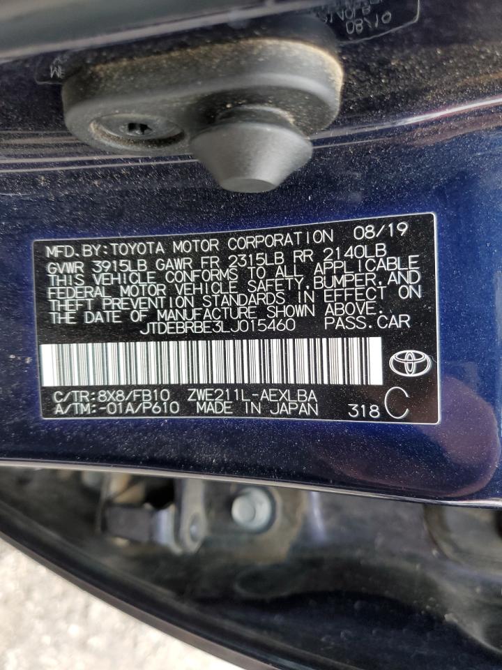 2020 Toyota Corolla VIN JTDEBRBE3LJ015460 Copart auction photo, front end / minor dent/scratches damage thumbnail 12