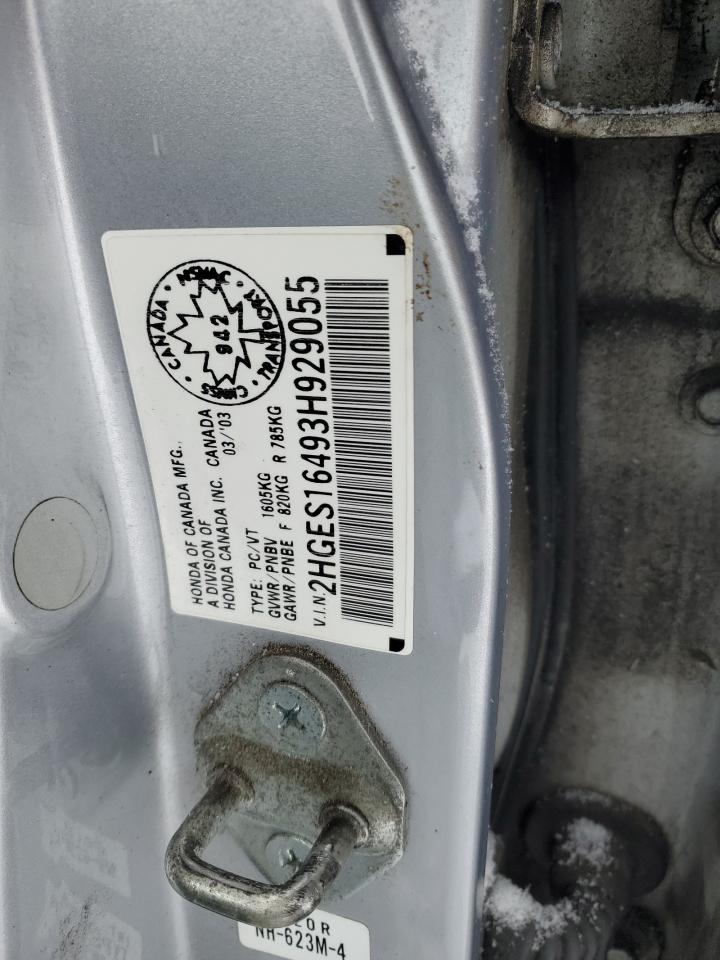 2003 Honda Civic VIN 2HGES16493H929055 Copart auction photo, front end / undercarriage damage thumbnail 12