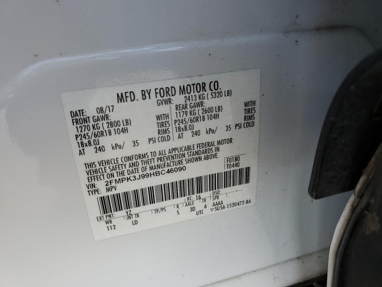 2017 Ford Edge VIN 2FMPK3J99HBC46090 Copart auction photo, normal wear / minor dent/scratches damage thumbnail 13