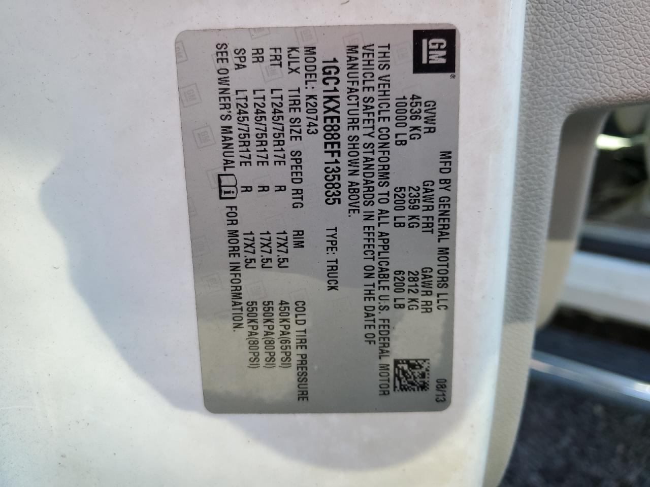 2014 Chevrolet Silverado VIN 1GC1KXE88EF135835 Copart auction photo, rear end / front end damage thumbnail 12