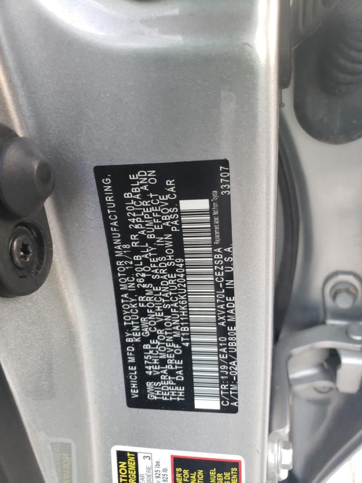 2019 Toyota Camry VIN 4T1B11HK6KU204049 Copart auction photo, hail damage thumbnail 12