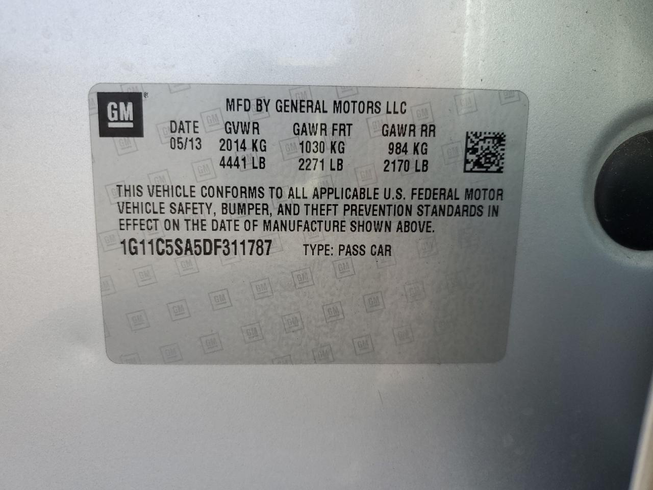 2013 Chevrolet Malibu VIN 1G11C5SA5DF311787 Copart auction photo, mechanical / front end damage thumbnail 12