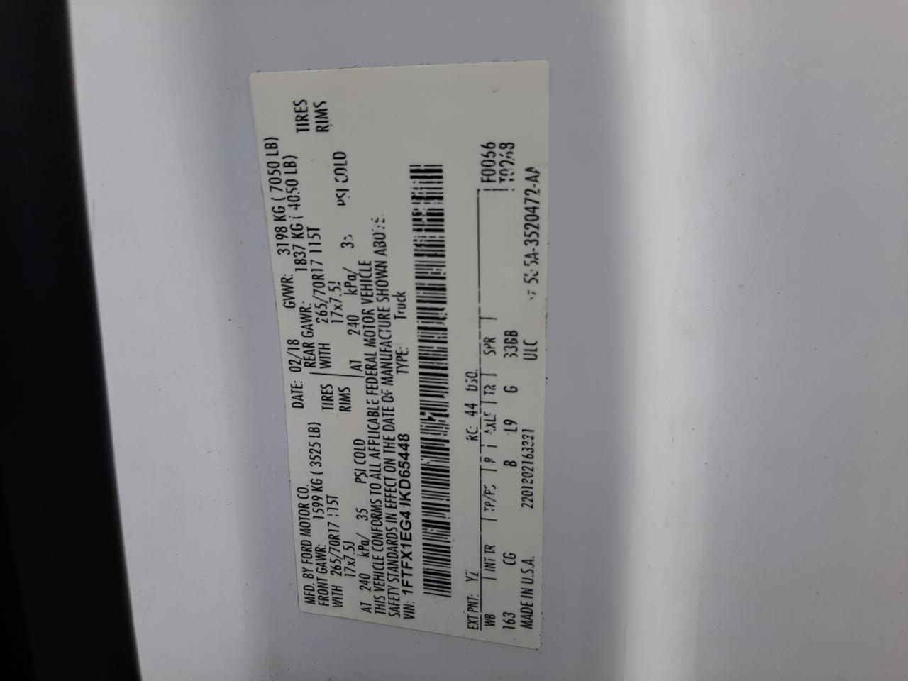 2018 Ford F-150 VIN 1FTFX1EG4JKD65448 Copart auction photo, all over damage thumbnail 13
