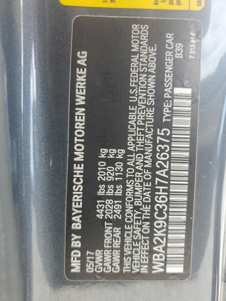 2017 BMW 2er VIN WBA2K9C36H7A26375 Copart auction photo, water/flood damage thumbnail 13