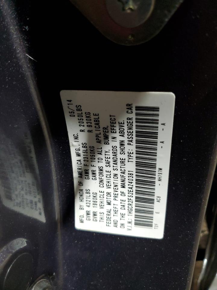2014 Honda Accord VIN 1HGCR2F52EA240381 Copart auction photo, rear end damage thumbnail 14