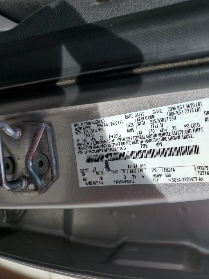 2015 Ford Escape VIN 1FMCU0F74FUC21166 Copart auction photo, side damage thumbnail 14