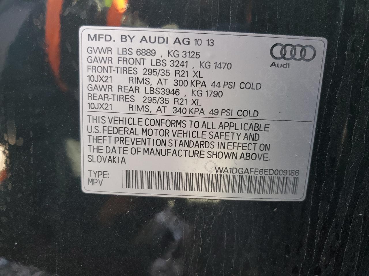 2014 Audi Q7 VIN WA1DGAFE6ED009186 Copart auction photo, front end damage thumbnail 14