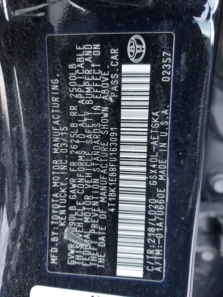 2015 Toyota Avalon VIN 4T1BK1EB8FU163091 Copart auction photo, front end / side damage thumbnail 13