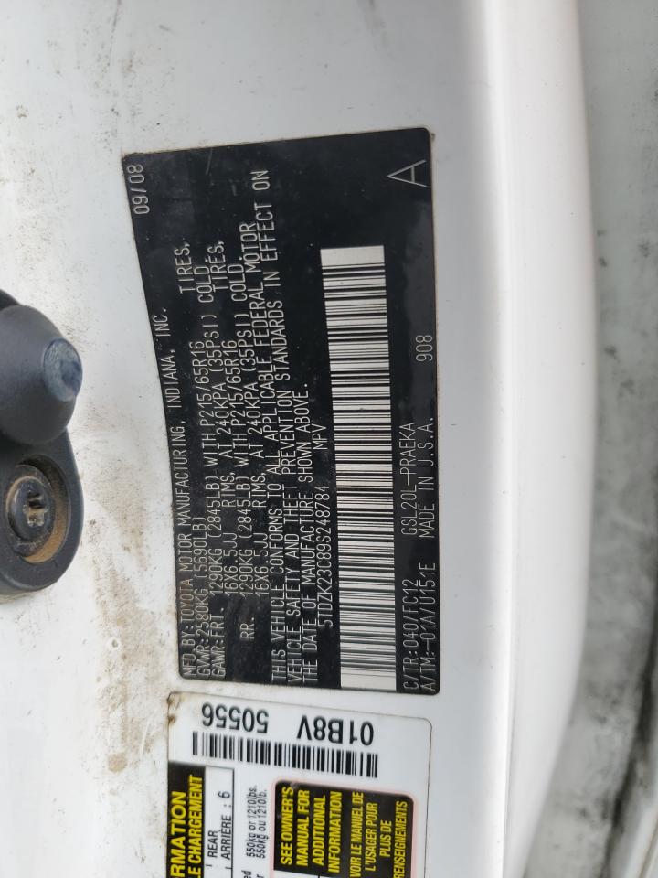 2009 Toyota Sienna VIN 5TDZK23C89S248784 Copart auction photo, rear end damage thumbnail 13