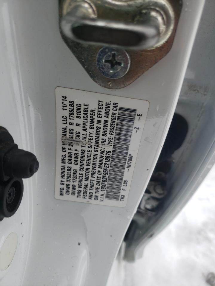 2015 Honda Civic VIN 19XFB2F95FE218876 Copart auction photo, rear end damage thumbnail 12